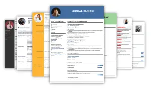 Fragmenty CV z danymi kontaktowymi, doświadczeniem i umiejętnościami.
