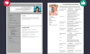 Zdjęcie przedstawia CV z portretem uśmiechniętej kobiety w stroju nauczycielki.