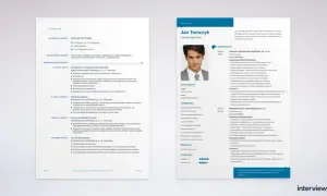 Zdjęcie przedstawia fragment CV z portretem mężczyzny i szczegółami doświadczenia zawodowego.
