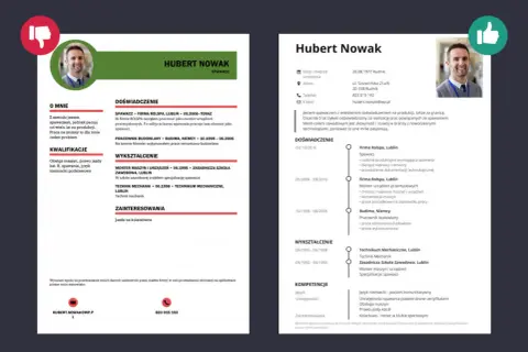 Przykładowe CV po polsku z sekcjami: dane, doświadczenie, wykształcenie, umiejętności.