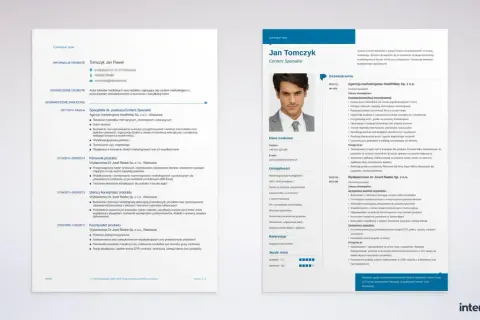 Zdjęcie przedstawia fragment CV z portretem mężczyzny i szczegółami doświadczenia zawodowego.