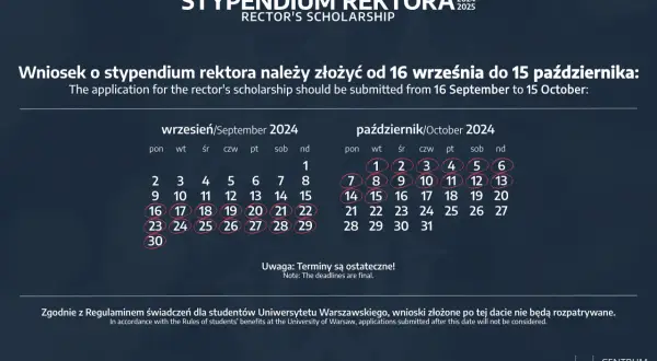 Kalendarz z zaznaczonymi datami od 16 września do 15 października 2024 r.