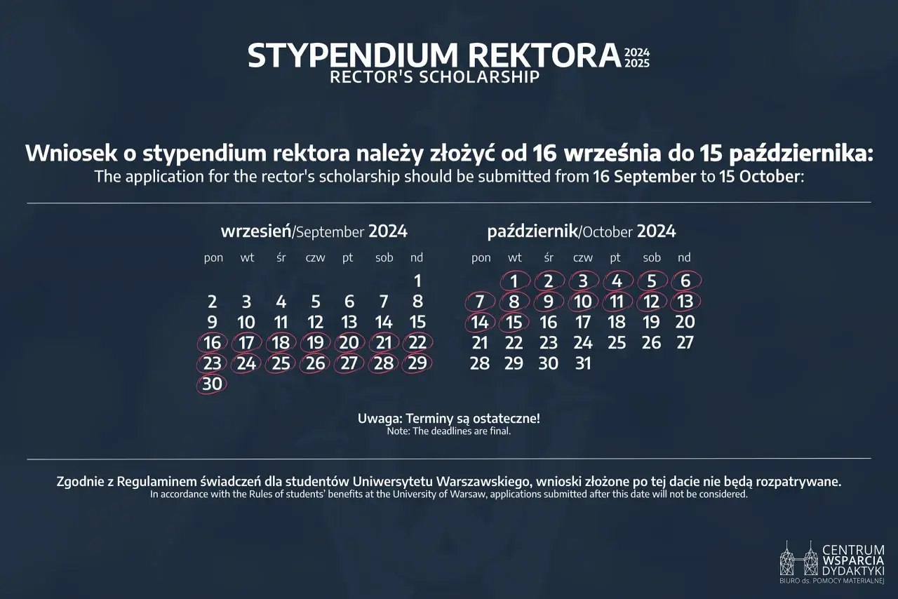 Kalendarz z zaznaczonymi datami od 16 września do 15 października 2024 r.