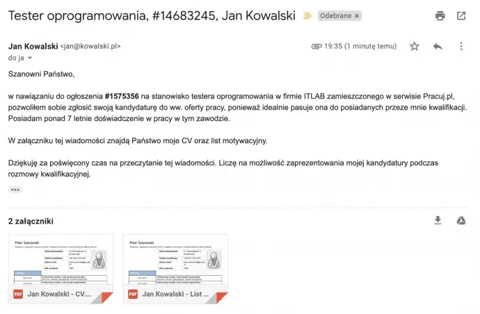 wzór profesjonalnego maila z CV