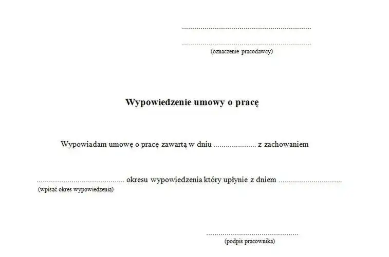 Wzór wypowiedzenia umowy o pracę