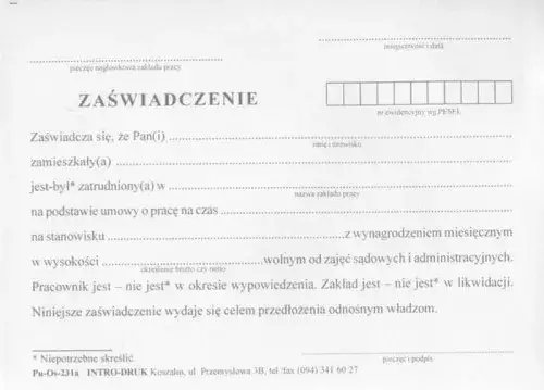 alternatywne dokumenty potwierdzające zatrudnienie