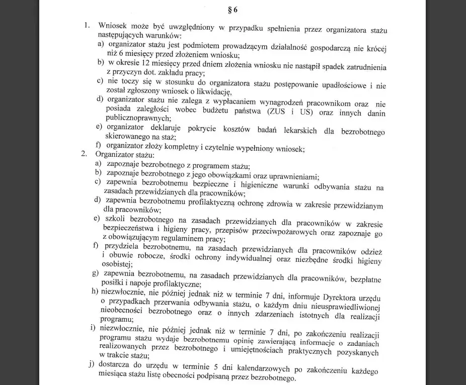osoba na stażu z urzędu pracy dokumenty