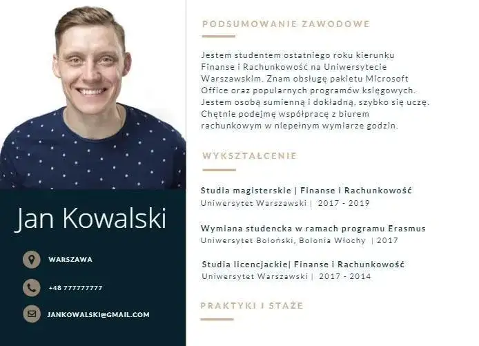 przykłady podsumowań zawodowych CV bez doświadczenia