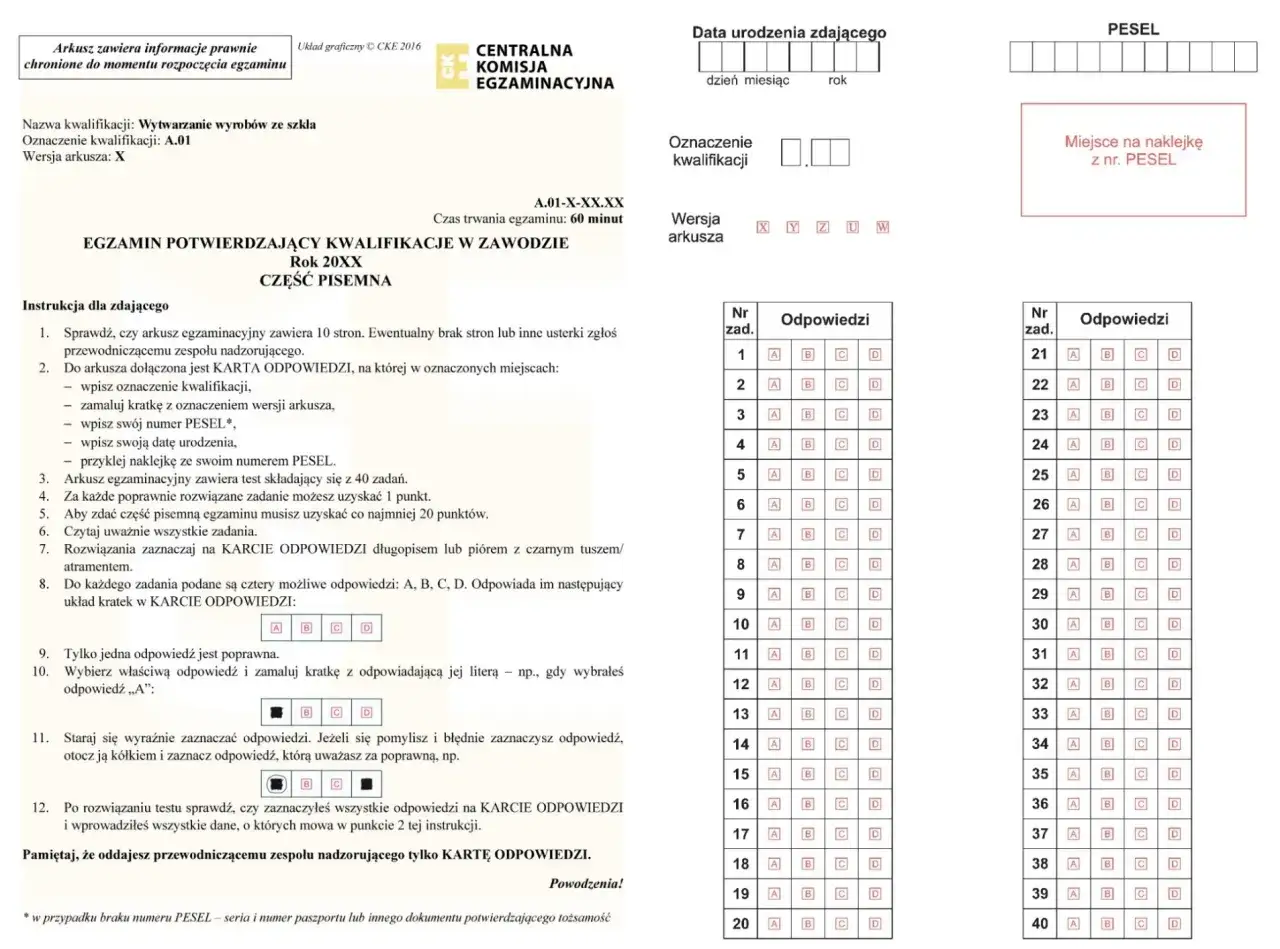 Egzamin zawodowy test pisemny i praktyczny