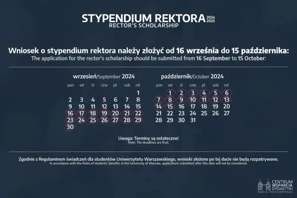 Kalendarz z zaznaczonymi datami od 16 września do 15 października 2024 r.